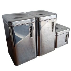 MCM Vintage Lincoln Beautyware Chrome‎ Metal 3 Piece Canister Set